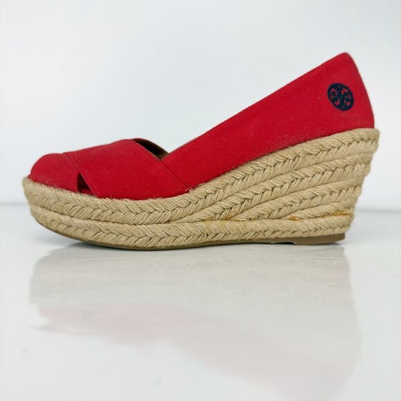 TORY BURCH Filipa Wedges Espadrilles Peep toes Red Size 9 B - Picture 6 of 15